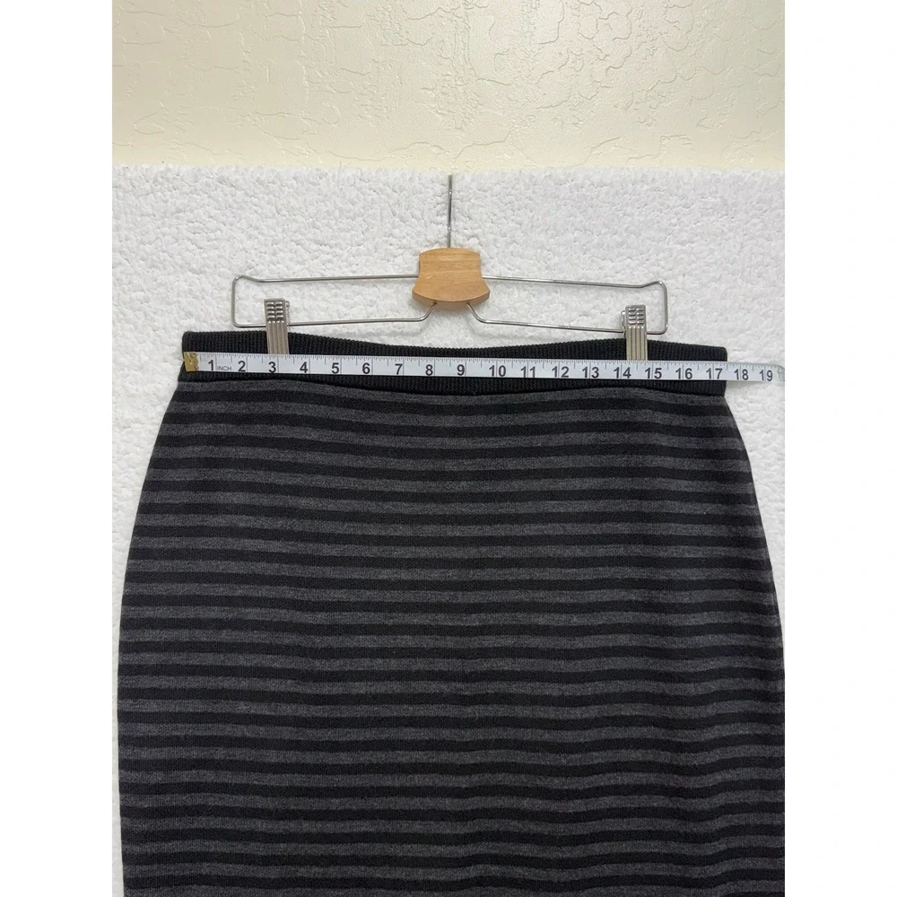 EILEEN FISHER Striped Knit Pencil Skirt‎ Charcoal Gray Black L/G